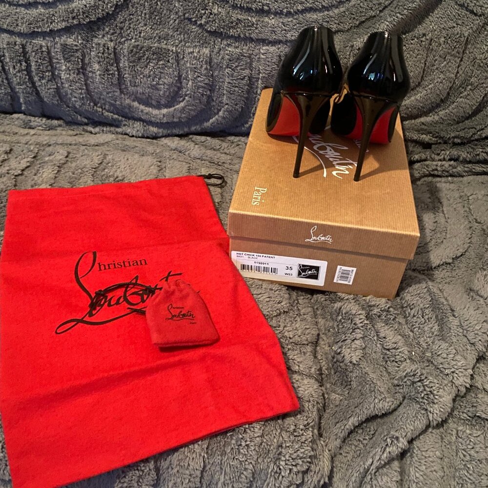 Christian Louboutin Hot Chick 100 Pumps • Black Patent • Size 35 • New in Box - Picture 2 of 9
